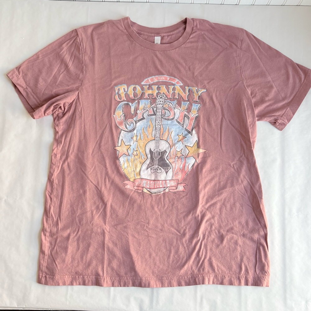 Johnny Cash Nashville TN T-Shirt XL Guitar Soft Mauve Dusty Rose Canvas brand